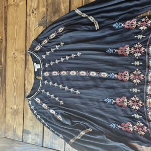 Sundance Black Blouse with Red and Blue Embroidery